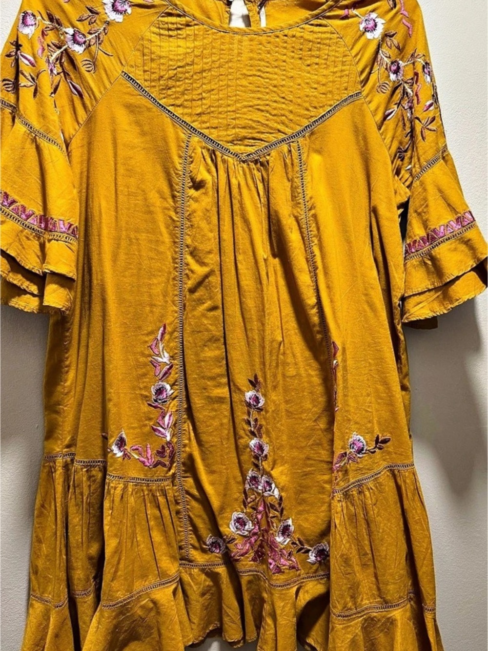 Free People Floral Mini Dress in Yellow Size Medium